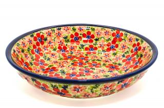 Bol pentru salata Fire Poppies, ceramica smaltuita, pictat manual, 25,2 cm, volum 1,4 L