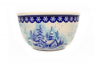 Bol rotund pentru salata Winter Chapel, ceramica smaltuita, pictat manual, 26,3 cm, volum 4,5 L