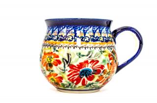 Cana cafea, ceai, vin fiert Flower Jungle in forma de   balon  , ceramica smaltuita, pictata manual, 220 ml