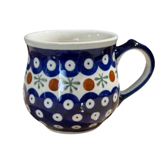 Cana ceramica smaltuita pentru ceai   cafea   vin fiert Blue Eyes Festive, in forma de   balon  , pictata manual, 230ml
