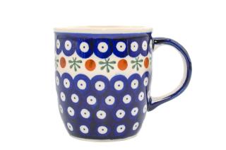 Cana ceramica smaltuita pentru ceai   cafea   vin fiert Blue Eyes Festive, pictata manual, 350 ml