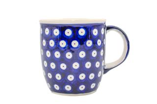 Cana ceramica smaltuita pentru ceai   cafea   vin fiert Blue Eyes, pictata manual, 350 ml