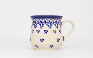 Cana ceramica smaltuita pentru ceai   cafea   vin fiert Blue Field, in forma de   balon  , pictata manual, 250 ml