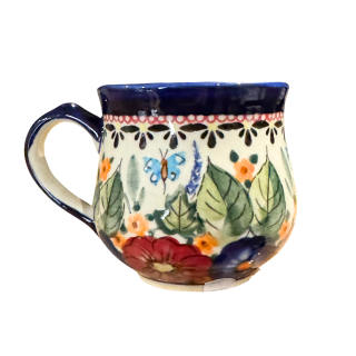 Cana ceramica smaltuita pentru ceai   cafea   vin fiert Poppy Fountain, in forma de   balon  , pictata manual, 230ml