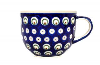 Cana pentru cafea Blue Peacock Eyes, ceramica smaltuita, pictata manual, 350 ml