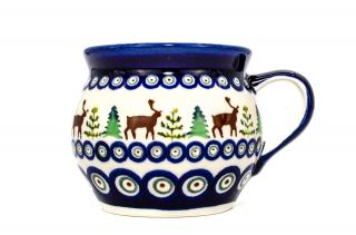 Cana pentru cafea ceai vin fiert Reindeer in forma de   balon  , ceramica smaltuita, pictata manual, 420 ml