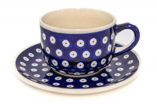 Ceasca pentru cafea cu farfurie Blue Eyes, ceramica smaltuita, pictata manual, 210 ml