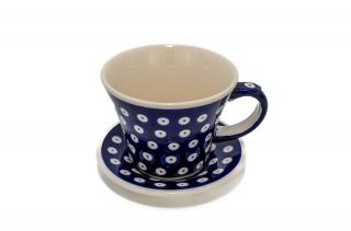 Ceasca pentru cafea cu farfurie Blue Eyes, ceramica smaltuita, pictata manual, 240 ml