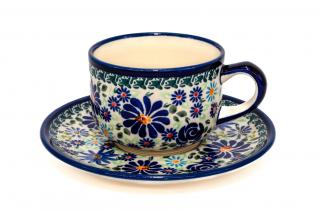 Ceasca pentru cafea cu farfurie Floral-Fireworks, ceramica smaltuita, pictata manual, 210 ml