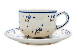 Ceasca pentru cafea cu farfurie Little Flowers, ceramica smaltuita, pictata manual, 210 ml