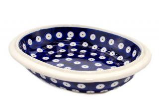 Platou   bol oval pentru servire Blue Eyes, ceramica smaltuita, pictat manual, 15,0 x 18,0 cm