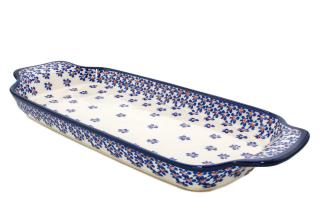 Platou dreptunghiular pentru servire Blue Field, ceramica smaltuita, pictat manual, 14,8 x 33,4 cm
