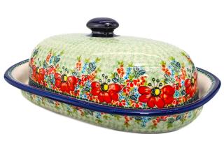 Platou oval cu capac pentru servire Mother,  s Garden, ceramica smaltuita, pictat manual, 13,5 x 39,5 cm