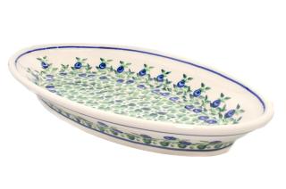 Platou oval pentru servire Berries, ceramica smaltuita, pictat manual, 15,7 x 27,0 cm