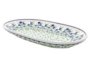 Platou oval pentru servire Berries, ceramica smaltuita, pictat manual, 16,8 x 27,3 cm