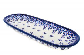 Platou oval pentru servire Blue Field, ceramica smaltuita, pictat manual, 11,1 x 28,3 cm