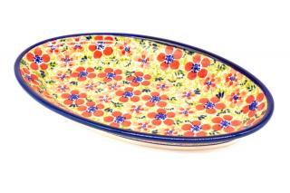 Platou oval pentru servire Fire Poppies, ceramica smaltuita, pictat manual, 15,7 x 27,0 cm