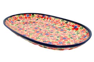 Platou oval pentru servire Fire Poppies, ceramica smaltuita, pictat manual, 16,8 x 27,3 cm