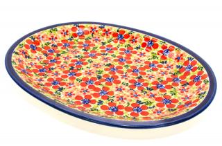 Platou oval pentru servire Fire Poppies, ceramica smaltuita, pictat manual, 22,1 x 29,1 cm