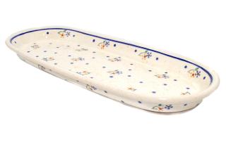 Platou oval pentru servire Little Flowers ceramica smaltuita, pictat manual, 11,1 x 28,3 cm