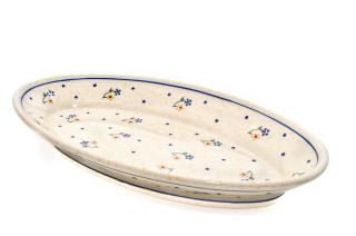 Platou oval pentru servire Little Flowers, ceramica smaltuita, pictat manual, 15,7 x 27,0 cm