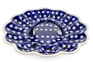 Platou pentru oua Blue Eyes, ceramica smaltuita, pictat manual, 24,0 cm