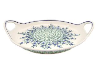 Platou rotund cu manere pentru servire Berries, ceramica smaltuita, pictat manual, 28,5   33,0 cm