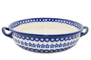 Platou rotund cu manere pentru servire Floral Peacock, ceramica smaltuita, pictat manual, 31,5 x 6,7 cm, volum 1,7 L