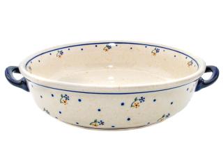 Platou rotund cu manere pentru servire Little Flowers, ceramica smaltuita, pictat manual, 31,5 x 6,7 cm, volum 1,7 L