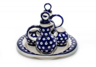 Set oliviera 4 recipiente cu tava, Blue Eyes, ceramica smaltuita, pictata manual, 22,6 18,4 x 15,0 cm