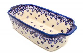 Tava cozonac Blue Field, ceramica smaltuita, pictata manual, 26,5 x 12,5 cm, volum 1,0 L