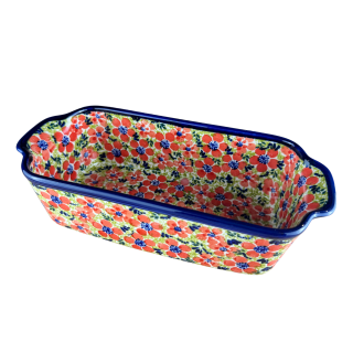 Tava cozonac Fire Poppies, ceramica smaltuita, pictata manual, 26,5 x 12,5 cm, volum 1,0 L