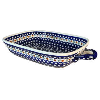Tava cu manere pentru cuptor, Blue Eyes Festive, dreptunghiulara, ceramica smaltuita, pictata manual, 27,2 x 45,0 cm, volum 3,5 L