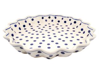 Tava cuptor rotunda Blue Dots, ceramica smaltuita, pictata manual, diametru 26,4 cm, volum 0,7 L