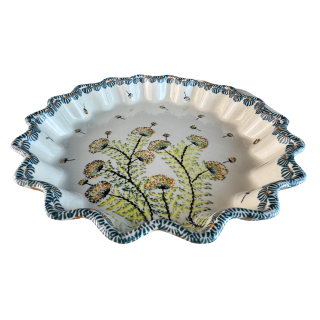 Tava cuptor rotunda Floral Field, ceramica smaltuita, pictata manual, diametru 26,4 cm, volum 0,7 L