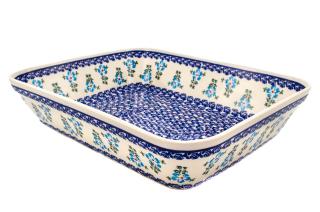 Tava pentru copt Forget-me-nots, dreptunghiulara, ceramica smaltuita, pictata manual, 27,5 x 33,3 cm, volum 3,4 L