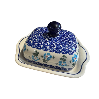 Untiera dreptunghiulara cu capac Forget me Nots, ceramica smaltuita, pictata manual, 10,5 x 20,0 cm