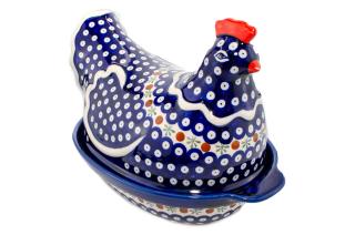 Vas cu capac pentru cuptor in forma de   gaina   Blue Eyes Festive, ceramica smaltuita, pictat manual