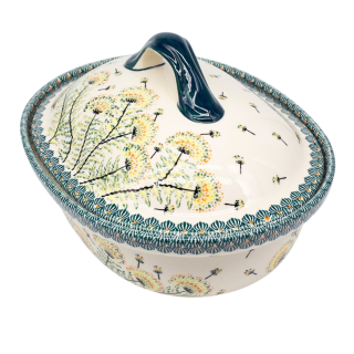 Vas oval cu capac pentru cuptor Floral Field, ceramica smaltuita, pictat manual, 25,5 x 31,8, volum  2,2 L