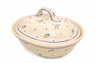 Vas oval cu capac pentru cuptor Little Flowers, ceramica smaltuita, pictat manual, 21,5 x 26,0 cm, volum  1,2 L