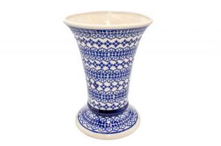 Vaza ceramica, decorativa, Blue Laces, smaltuita, impermeabila, pictata manual, inaltime 19,5 cm