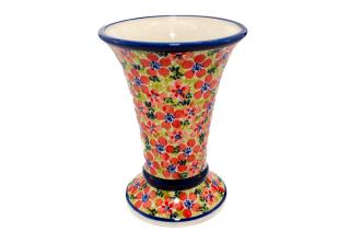 Vaza ceramica, decorativa, Fire Poppies, smaltuita, impermeabila, pictata manual, inaltime 19,5 cm