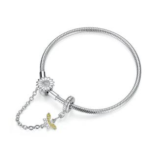 Bratara pentru talismane din argint 925 Snake with Sunflower Safety Chain