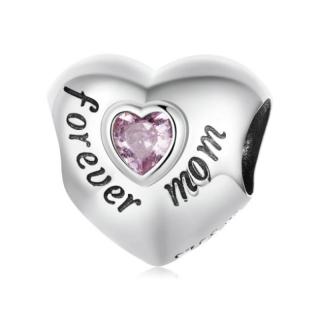 Talisman din argint 925 Love Mom Silver Heart with Pink
