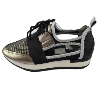 Pantofi sport dama, piele ecologica, Decupati, Negru  Auriu