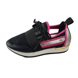 Pantofi sport dama, piele ecologica, Decupati, Negru  Roz