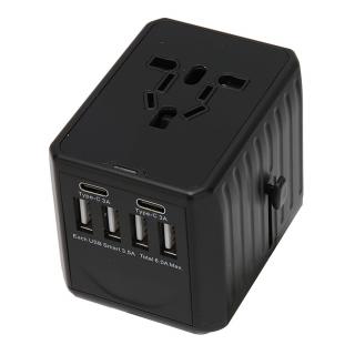 Adaptor universal priza, Incarcator convertor de calatorie, Simply Joy, cu 4 USB + 2 USB Type-C All in one pentru US Japonia, Uk, Australia China, Elvetia, Italia, Brazilia