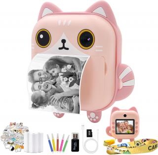 Camera foto instant pentru Copii, Simply Joy, Foto, Video, Printare, HD 1080p, ecran 2.1 inch, Baterie Reincarcabila, Card Memorie 32GB, Cablu USB, Printare fara Cerneala, 3 Role incluse