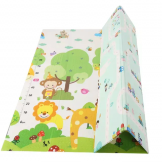 Covor de joaca termic girafa si tren 200 X 180 X 1 cm, Simply Joy,pliabil,antiderapant,educativ si interactiv cu doua fete, extra gros, protectie impotriva loviturilor, cadou pentru bebe 2024