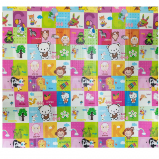 Covoras de joaca termic lumea animalelor 200 X 180 X 1 cm, Simply Joy, pliabil, antiderapant, educativ si interactiv cu doua fete, extra gros, protectie impotriva loviturilor, pentru fete si baieti